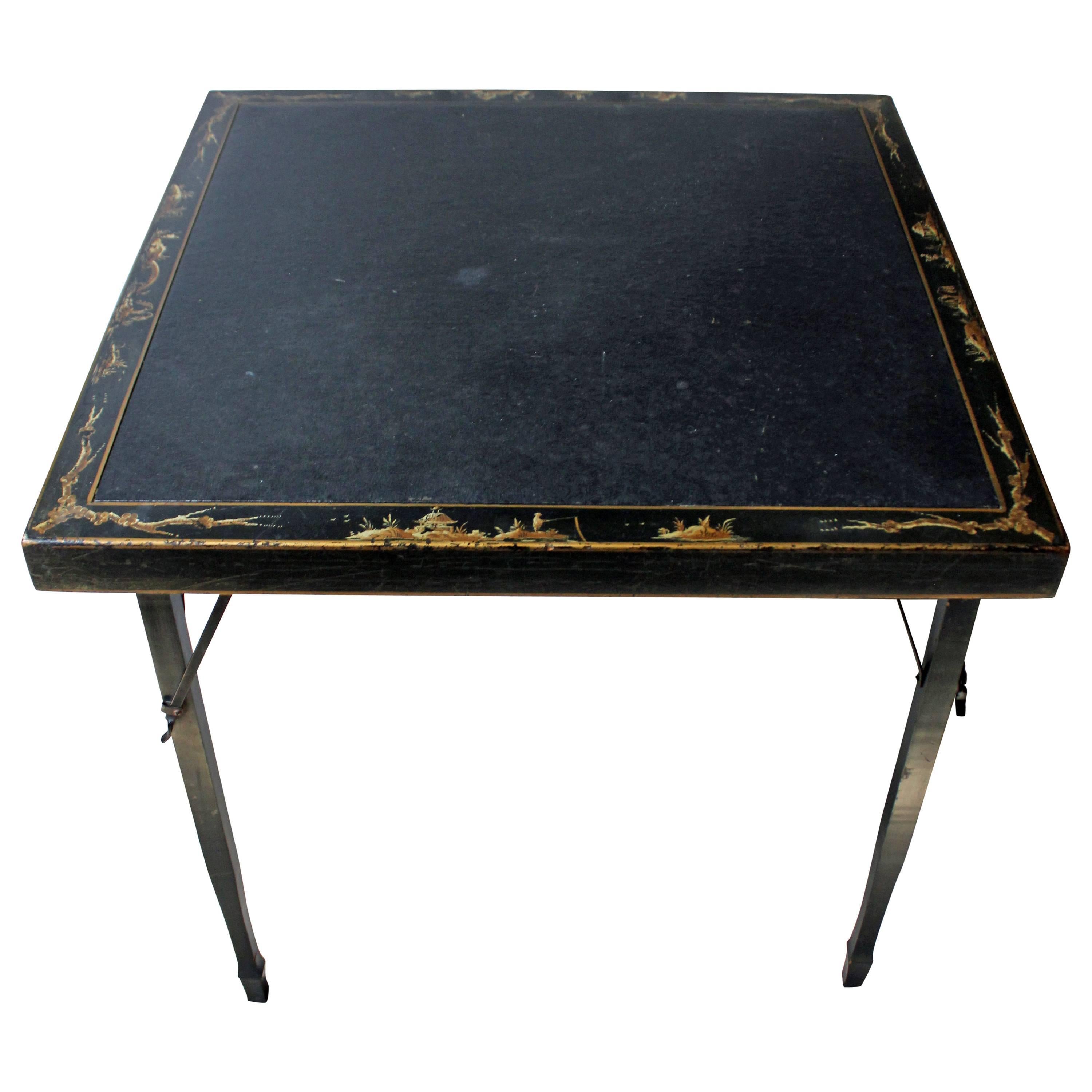 American Lacquered Chinoiserie Folding Card Table, circa 1923