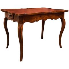 Antique French Louis XV Period, Chesnut Game Table with Leather Top, circa 1740