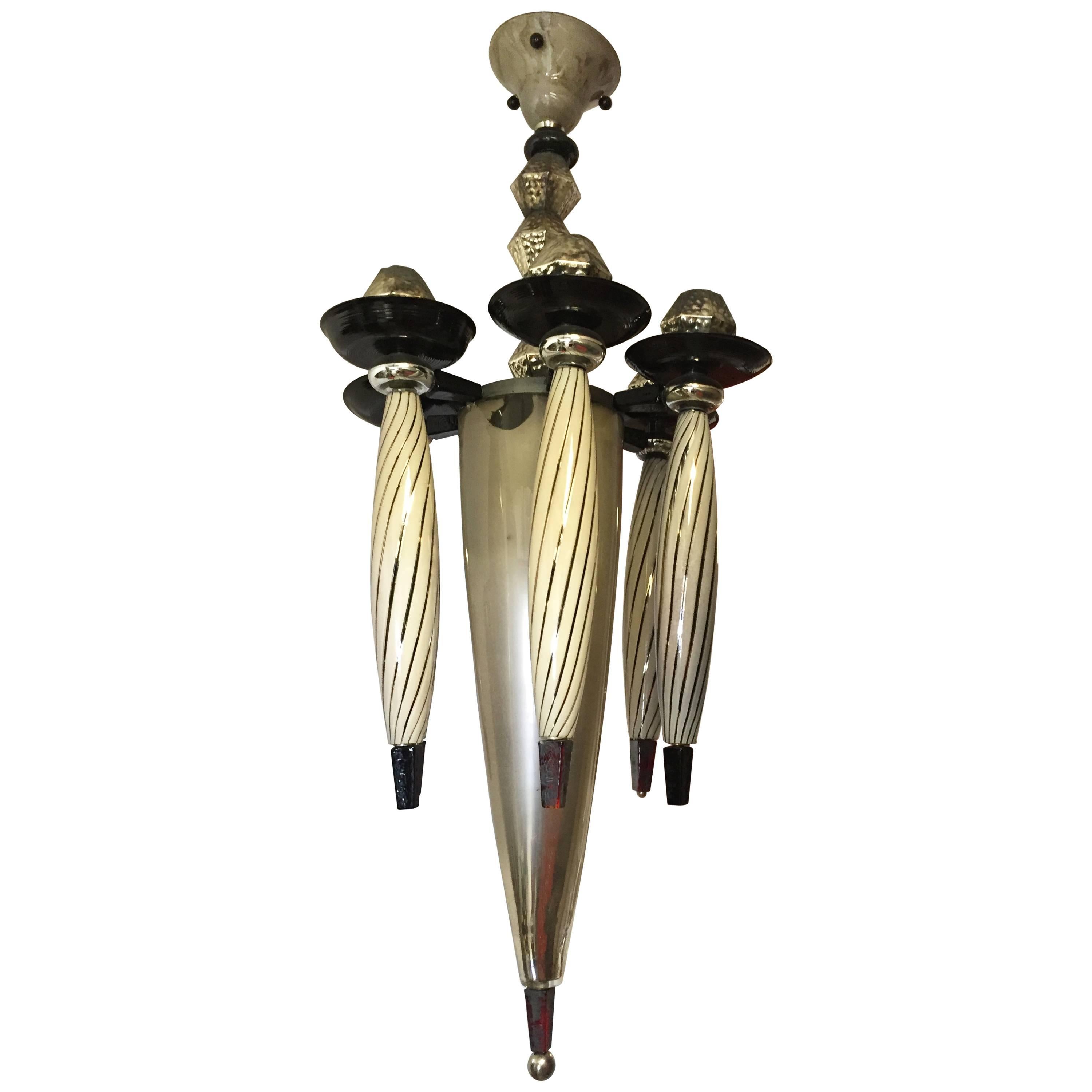  Murano Glass Six Arms Mirrored Chandelier For Sale