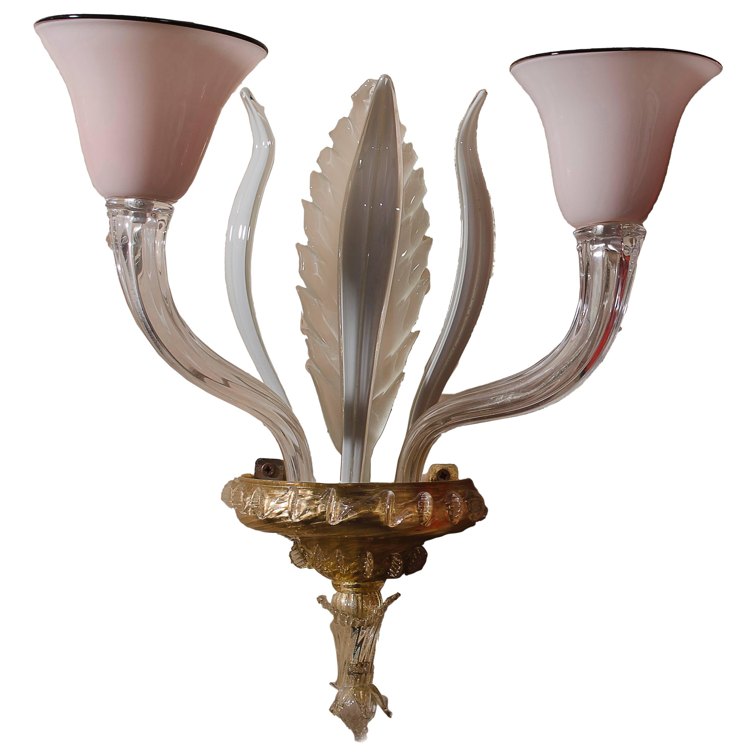 Mid 20th century Two Arms Murano Glass Sconce For Sale