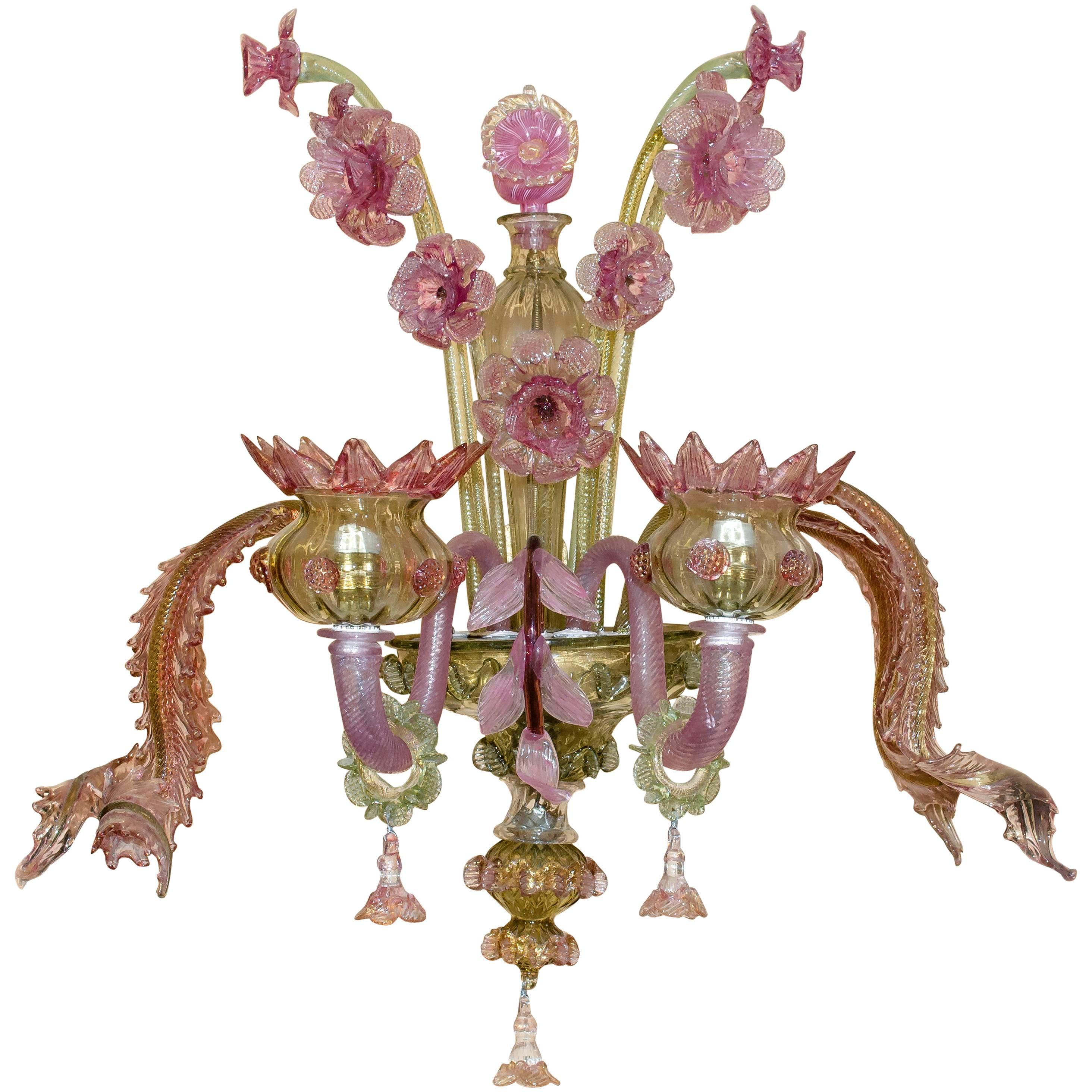 Murano Glass Two-Light Wall Sconce For Sale