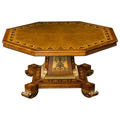 Superb Regency Burr Elm and Rosewood Crossbanded Octagonal Center Table