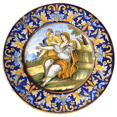 Beautiful Rivet Repaired Italian Majolica Plate, circa 1870 2