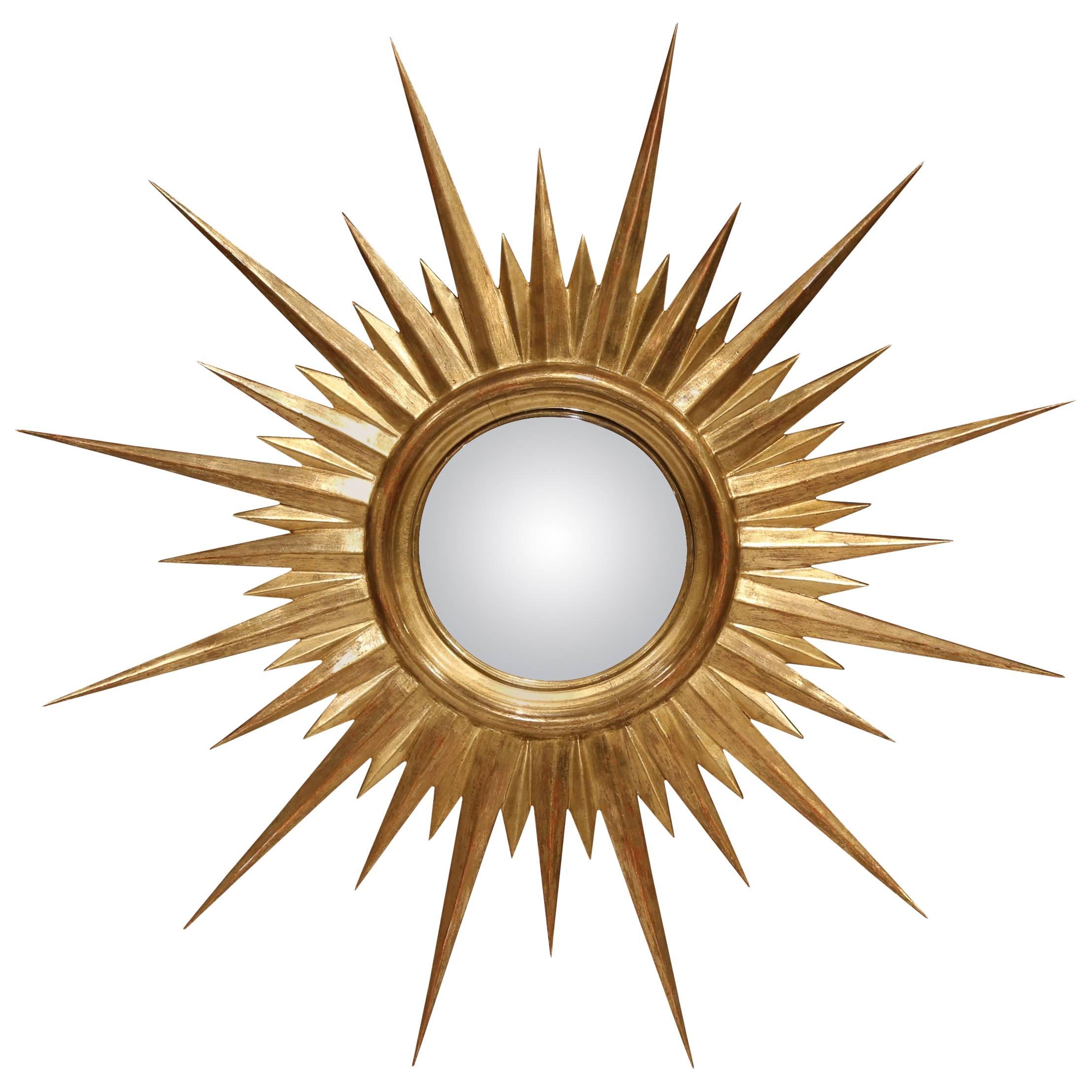 Mid-20th Century French Giltwood Sunburst Mirror with Convex Glass