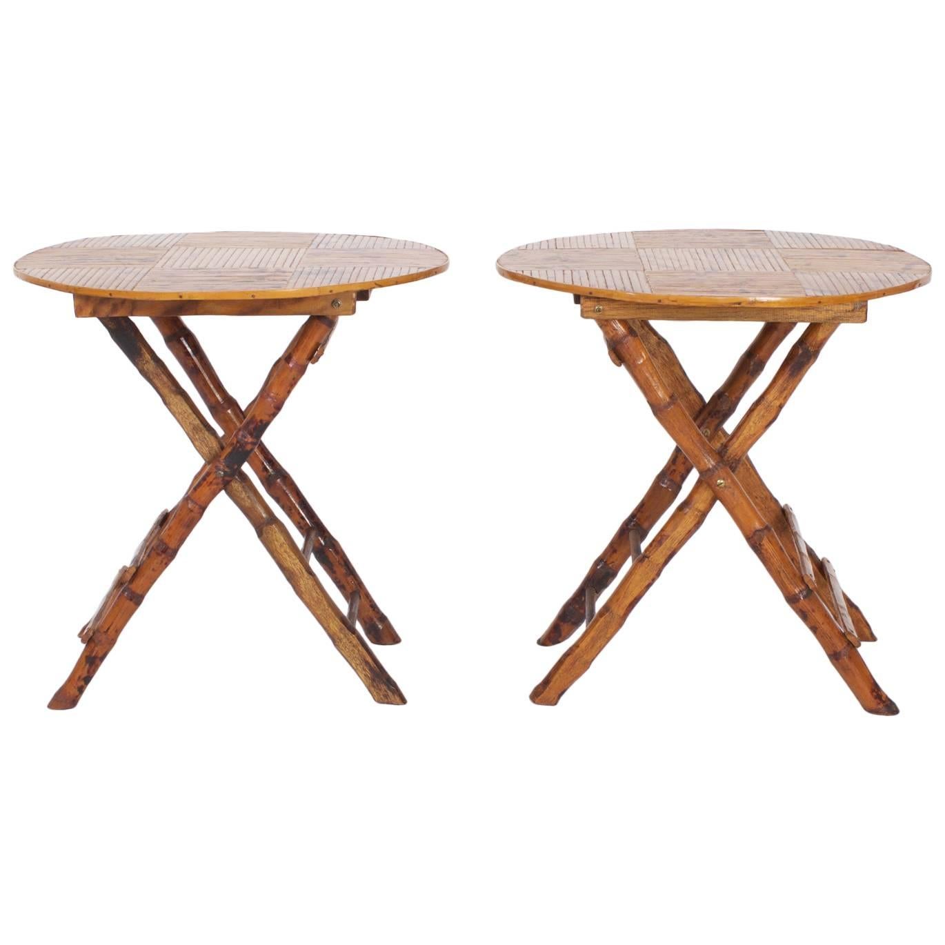 Vintage Pair of Burnt Bamboo Tables
