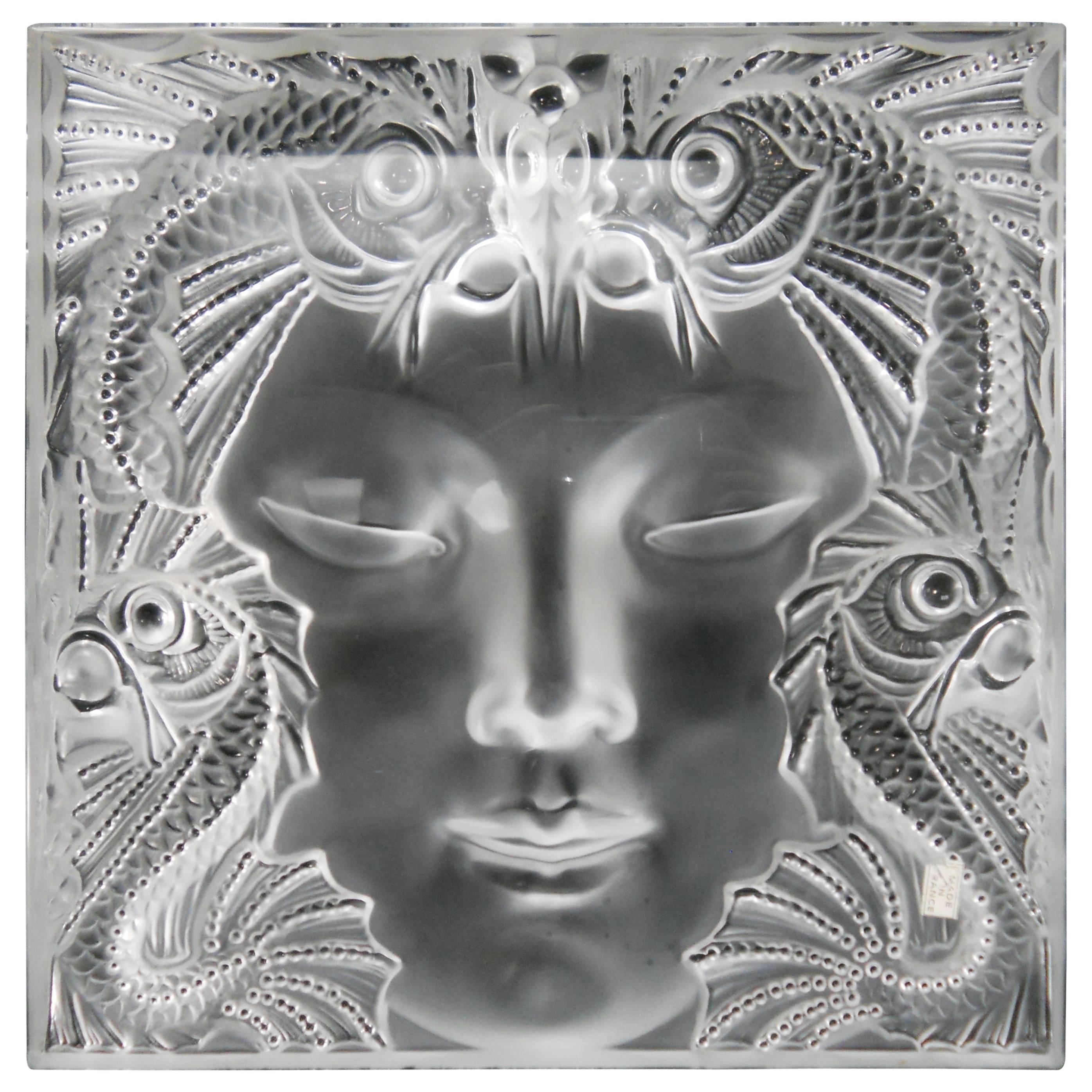 Lalique "Masque de Femme" Decorative Panel Clear Crystal Large Size