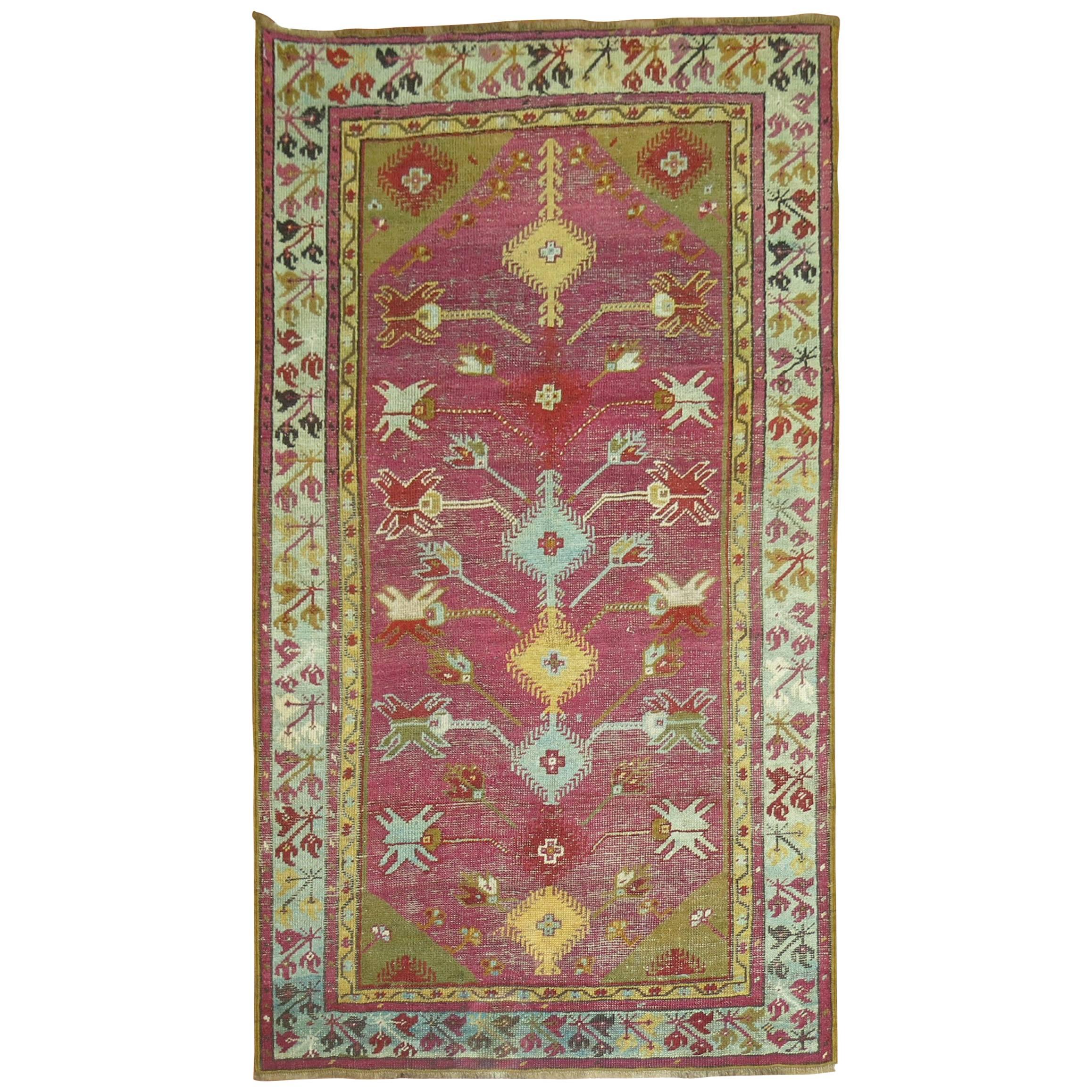 Zabihi Collection 19th Century Antique Turkish  Ghiordes Throw Rug For Sale