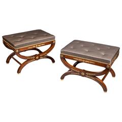 Stylish Pair of 19th Century French Mahogany and Ormolu Stools
