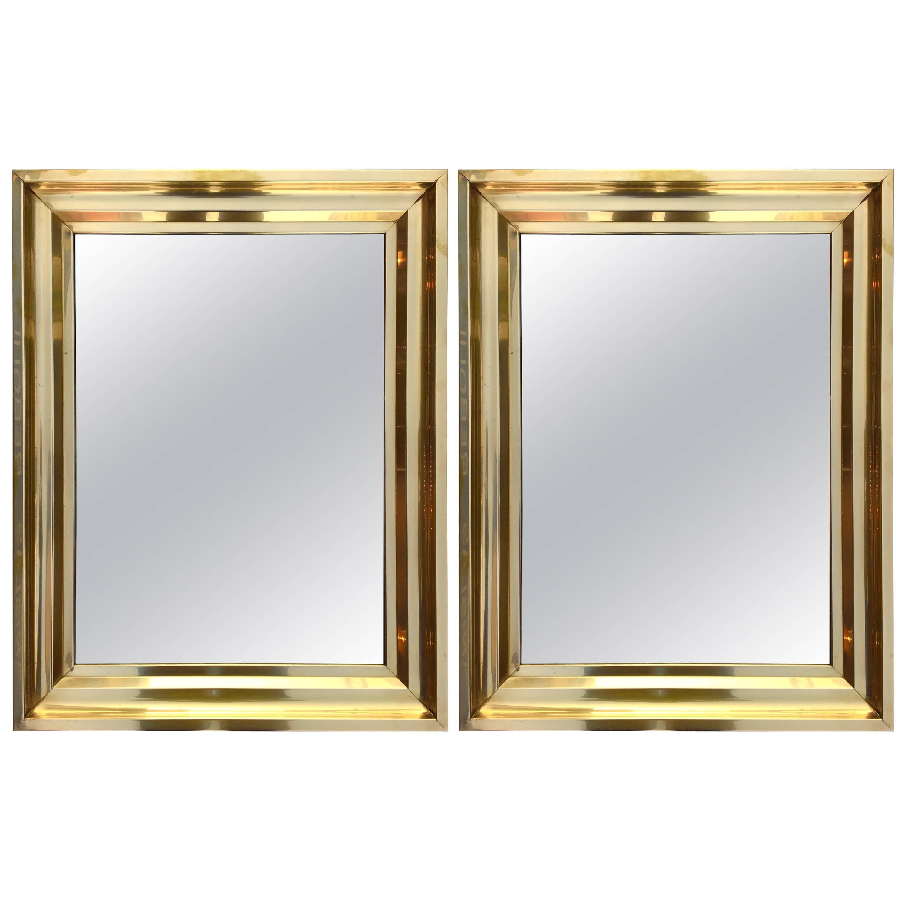 Pair of Brass Mirrors. France, 1970s