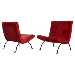 Pair of Milo Baughman "Scoop" Lounge Chairs in Missoni Velvet and Wrought Iron