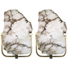 Pair of Alabaster Brass Sconces, Contemporary, Italy