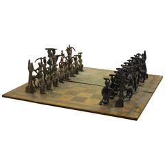 1960s Giacometti Inspired Brutalist Bronze Chess Set