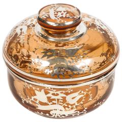 Antique Amber Glass Covered Dish with Sterling Silver Overlay