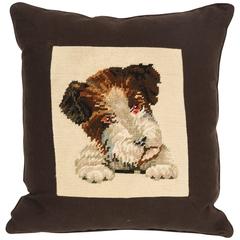 Custom-Made Pillow with Vintage Needlepoint of Dog