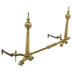 Monumental Brass Andirons with Cross Bar