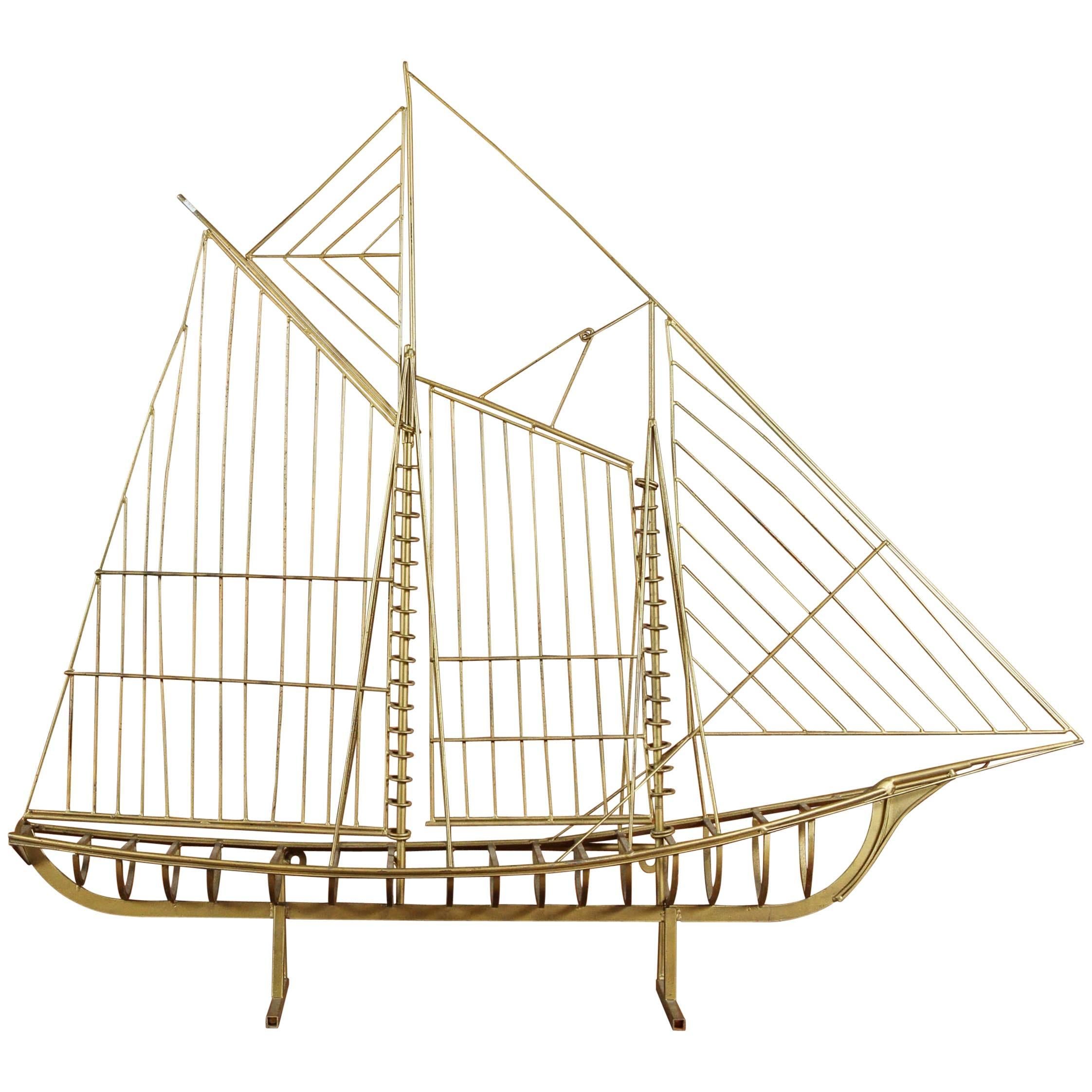 Mid-Century Brass Ship Sculpture by Curtis Jere