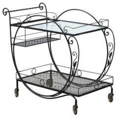 1940s, Salterini Wrought Iron Rolling Outdoor Bar Serving Cart