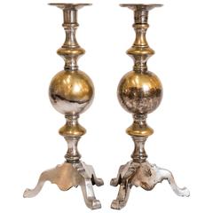 Pair of Brass and Silver Plated British Colonial Candlesticks