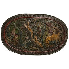 Vintage Carved Wood Plaque Depicting Animals