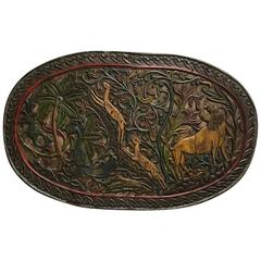 Carved Wood Plaque Depicting Animals