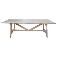 French Rectangular Late 19th Century Pine Farm Dining Table with Trestle Base