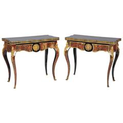 Pair of Ornate 19th C. Card Tables after Boulle 