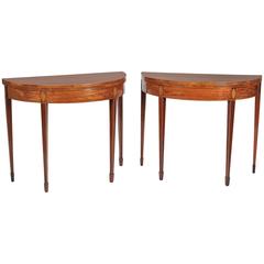 Antique Pair of English Demilune Card Tables