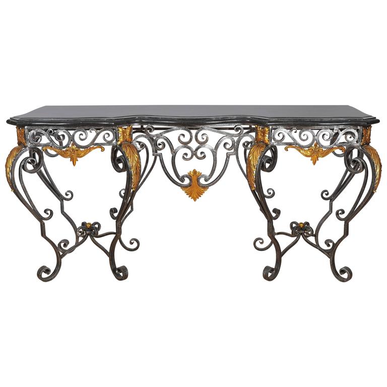 Late 20th Century Wrought Iron Console Table With Marble Faced Top Late 20th Century Wrought Iron Console Table With Marble Faced Top For