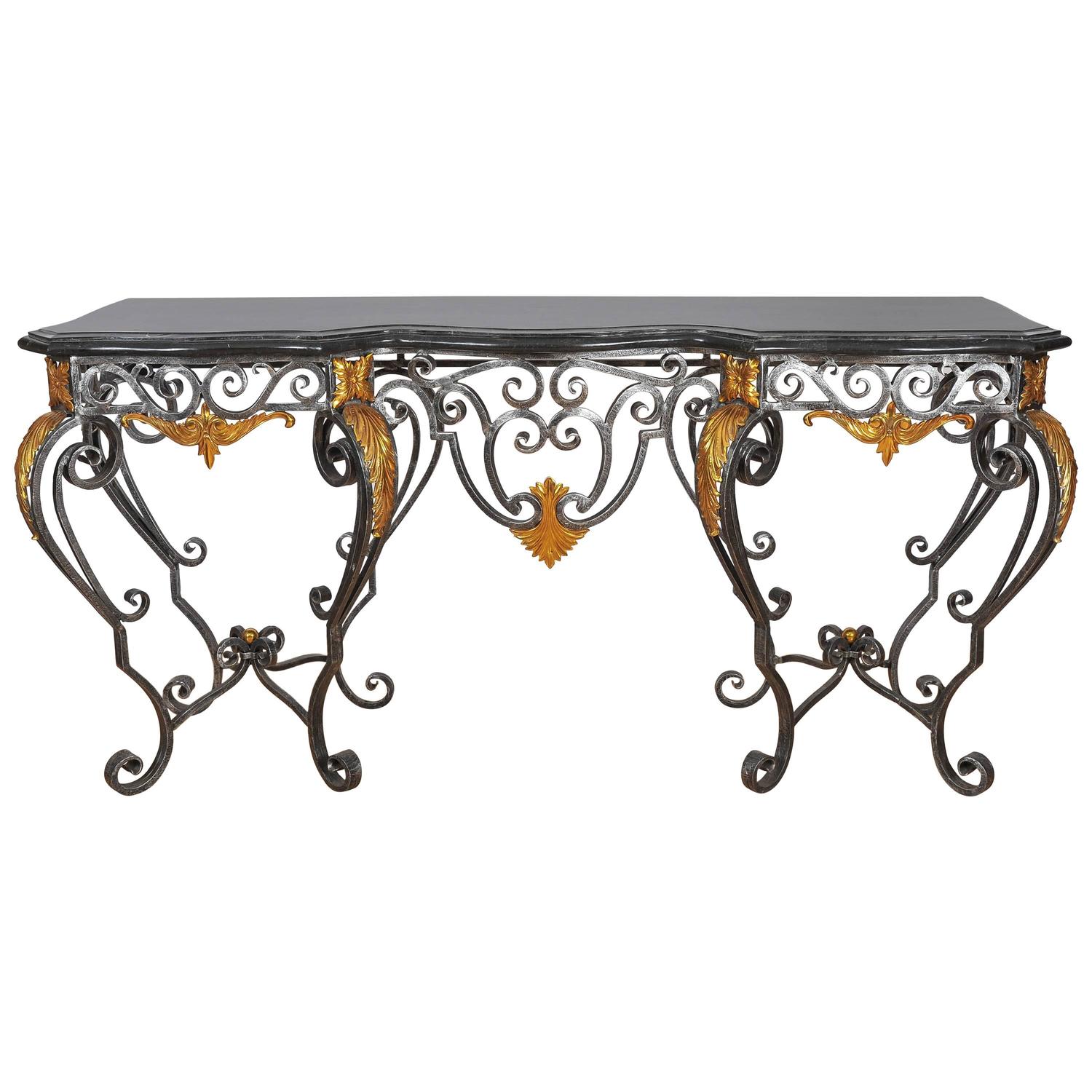 Late 20th Century Wrought Iron Console Table with Marble Faced Top For