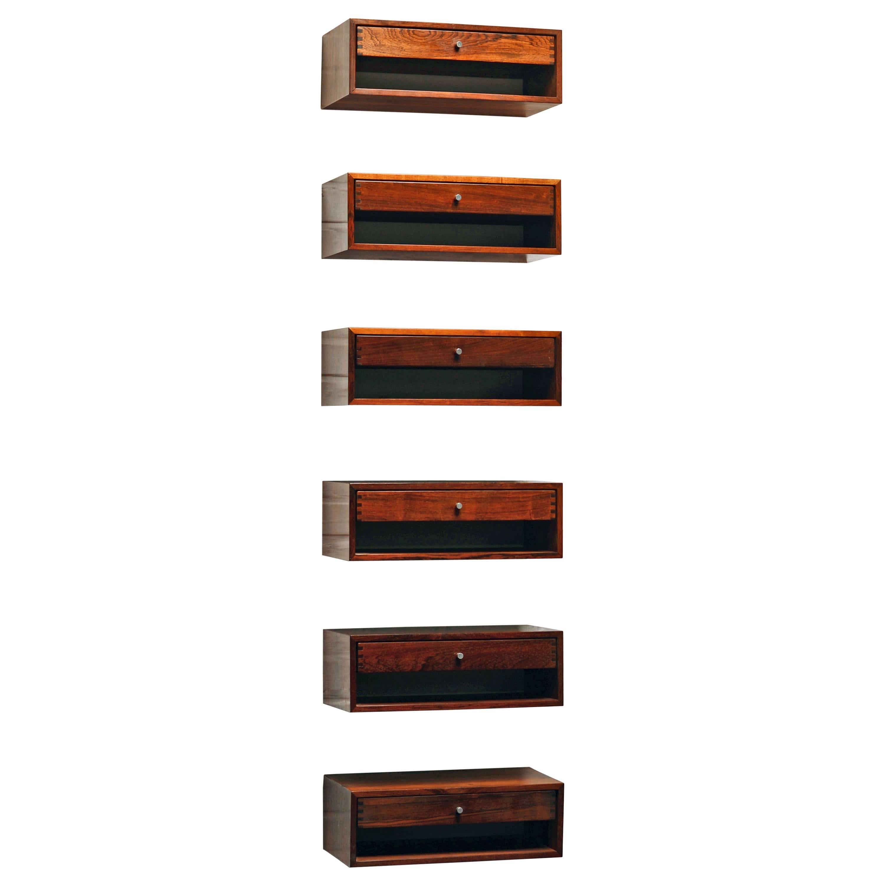 Kai Kristiansen, Unique Set of Six Danish Rosewood Floating Drawers /Console 60s For Sale