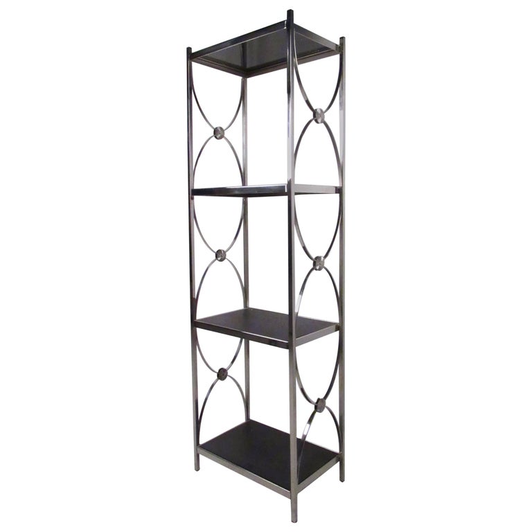 Contemporary Modern Decorative Chrome Etagere Display Shelf For Sale at 1stDibs