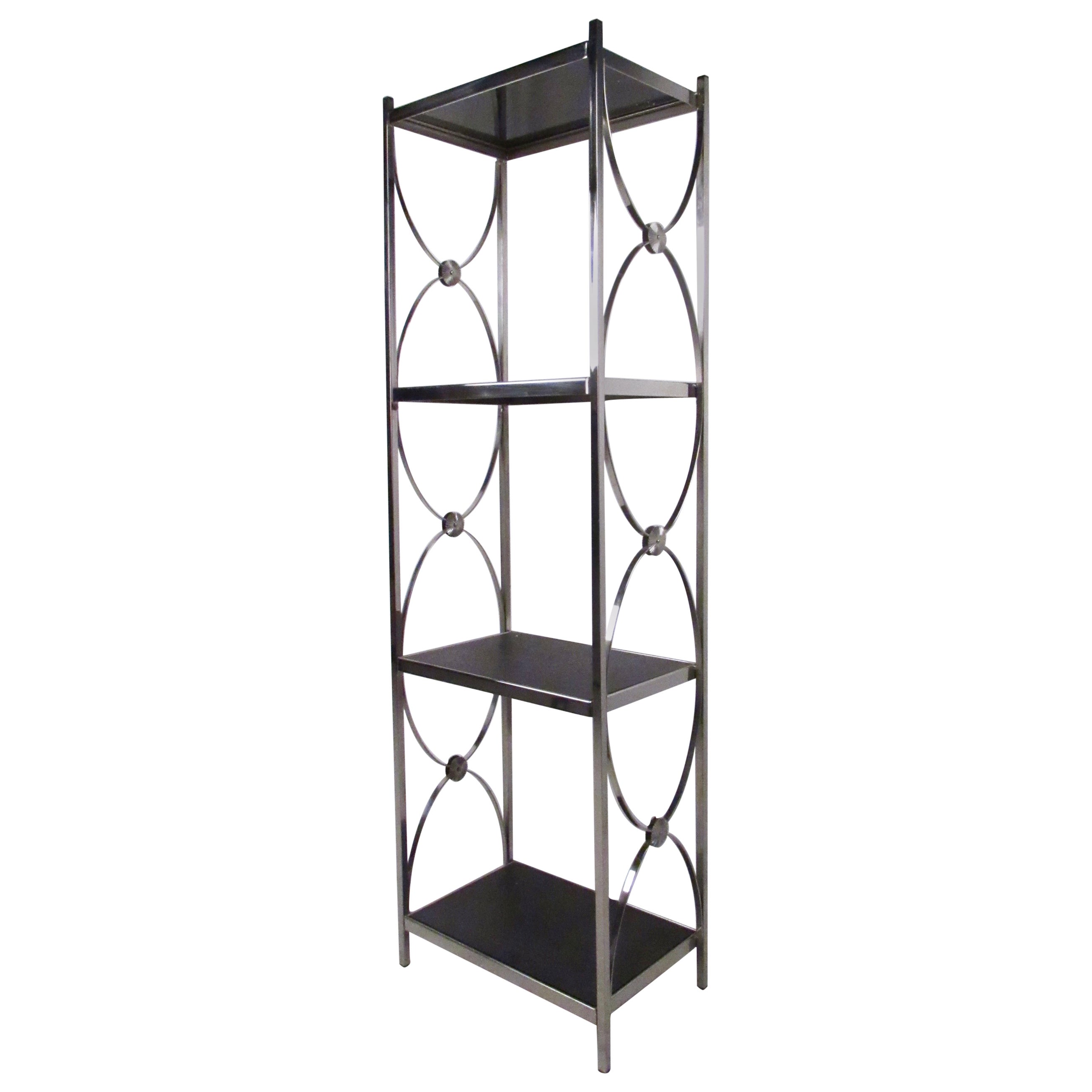 Decorative Tommi Parzinger Style Wrought Iron and Milk Glass Etagere