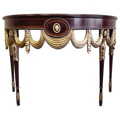 Fabulous Demilune Inlaid Mahogany Console Table by Maitland-Smith