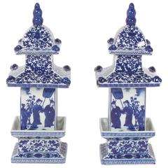 Pair of Chinese Export Style Porcelain Lidded Pagoda Jars