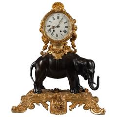 19th Century French Gilt and Patinated Bronze Elephant Mantle Clock