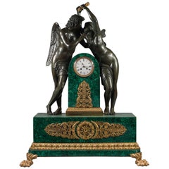 Monumental French Gilt and Patinated Bronze Malachite Clock