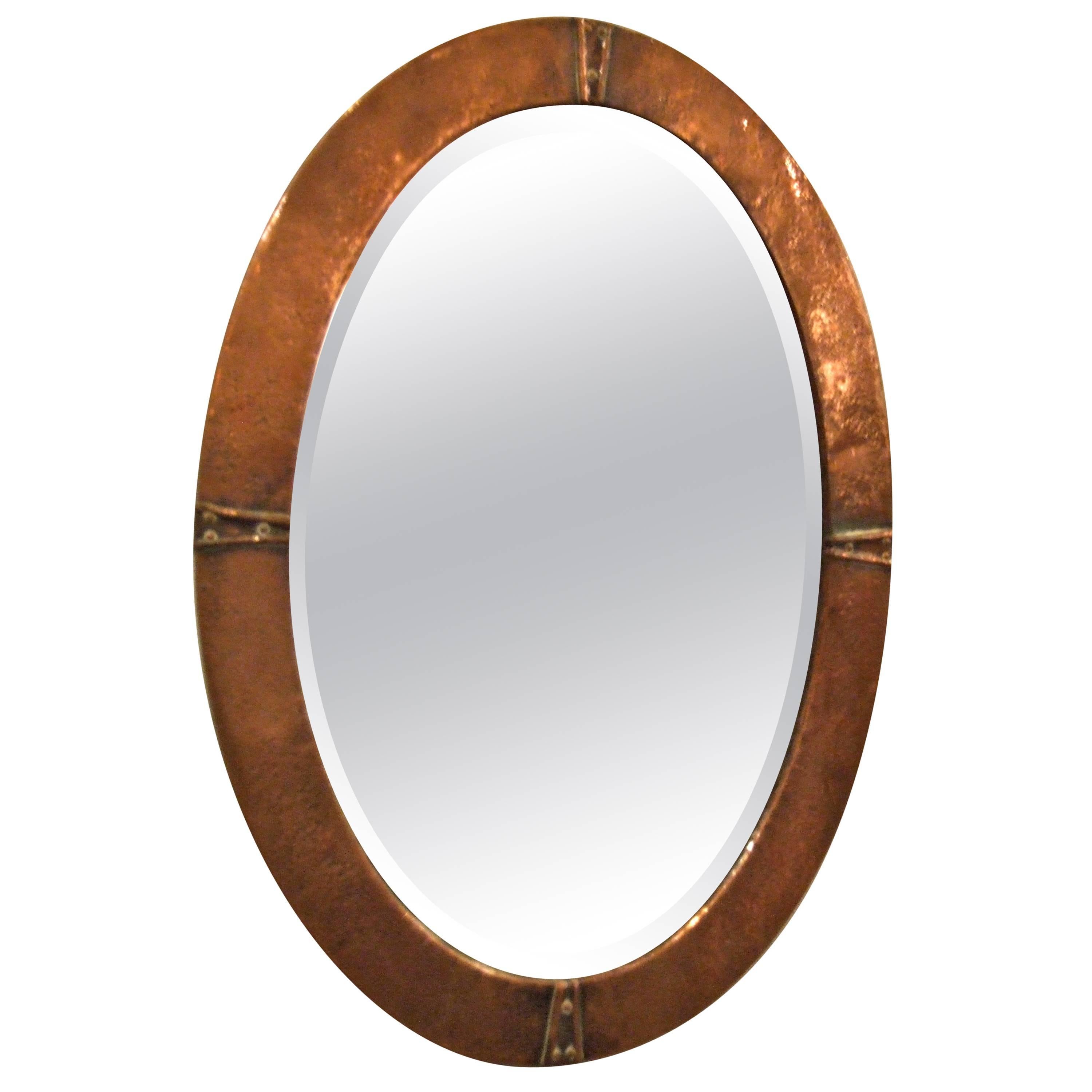 Oval Copper Arts and Crafts Mirror
