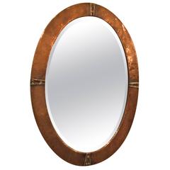 Antique Oval Copper Arts and Crafts Mirror
