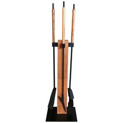 Modernist Oak and Wrought Iron Fireplace Tools by Alessandro Albrizzi 5