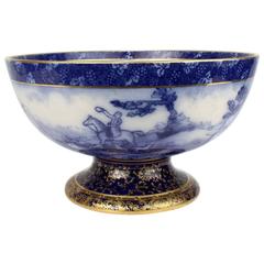 Large Aesthetic Period Flow Blue Doulton Burslem Fox Hunt Punch Bowl