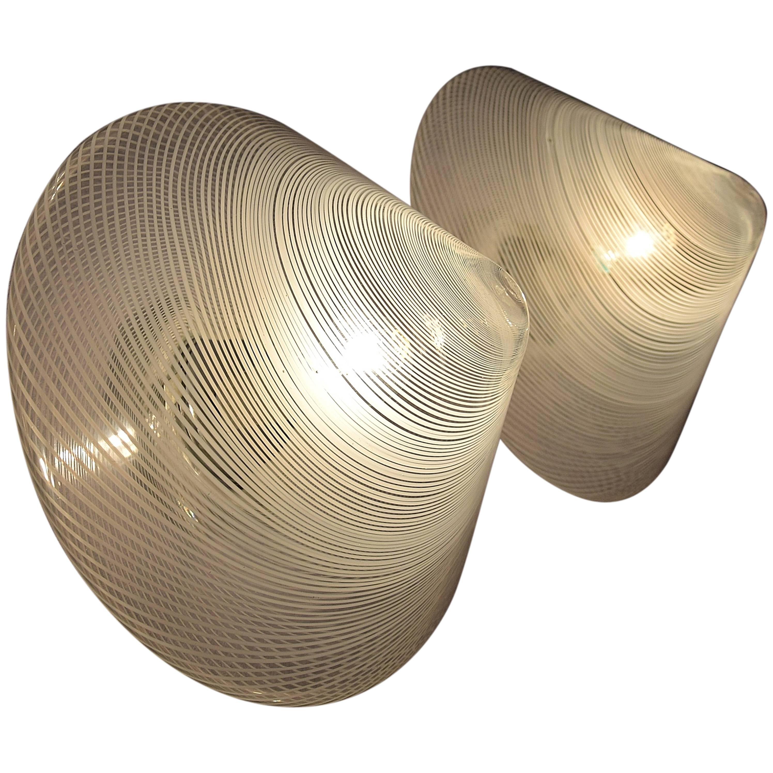 Handblown Mid century Modern Wall or Ceiling Reticello Lights Venini Style For Sale