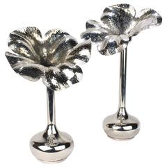 Hammered Silver Plate Flower Vases Pair by Brazilian Modernist Marilena Mariotto