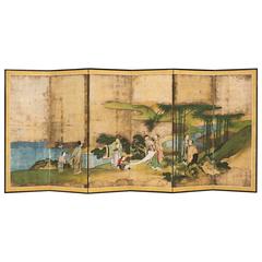 Large19th Century Chinese Six Panel Decorated Screen