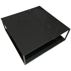 Contemporary Rectangular Coffee Table with Metal Frame and Smoked Glass Top 10