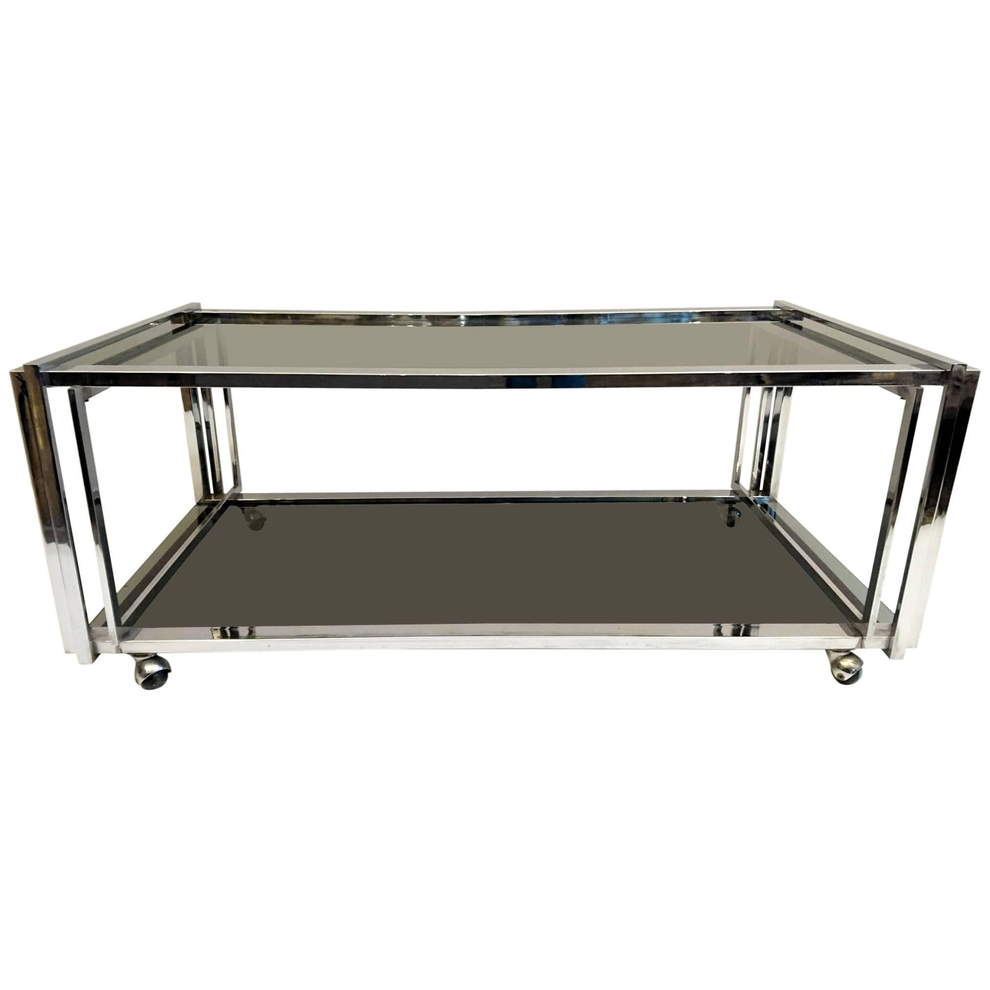 Coffee Table in Chrome and Smoked Glass, Italy