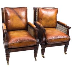 Pair of Regency Style Mahogany Bergere Armchairs 1