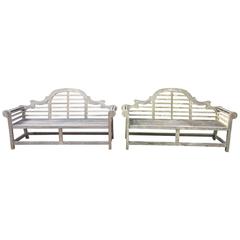 Used Pair of Long English Teak Lutyens-Style Benches