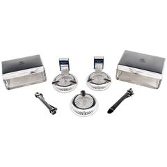Sterling Silver and Glass Cigar Cigarette Humidor Smoking Set
