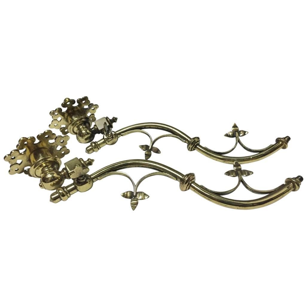 AWN Pugin. A Pair of Gothic Revival Brass Wall Lights Designed for Chirk Castle.