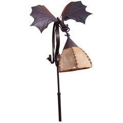 Amazing Arts & Crafts Wrought Iron Winged and Flying Dragon Floor Lamp         